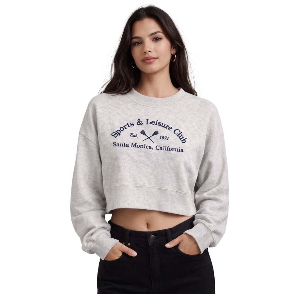 Abercrombie‎ & Fitch Gray Cropped Sweatshirt Santa Monica California Preppy Sz S